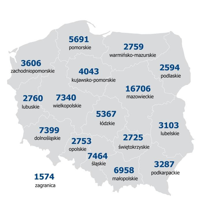 Wykres 4. Liczba ofert w serwisie Pracuj.pl w III kwartale, w podziale na regiony